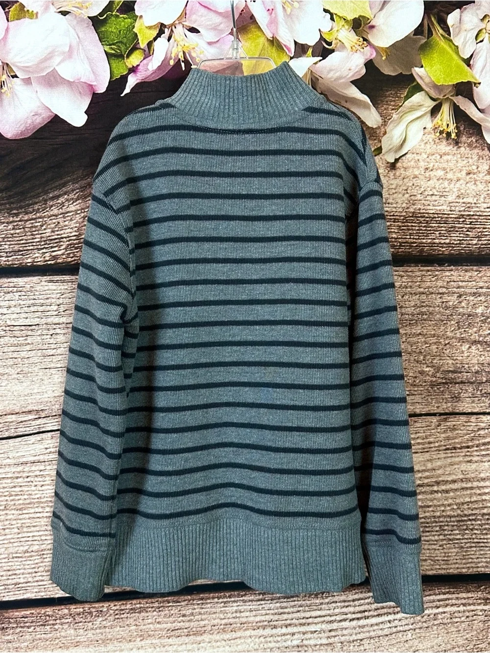 Cherokee Little Boys Cotton Gray Striped Buttons Front Knit Sweater